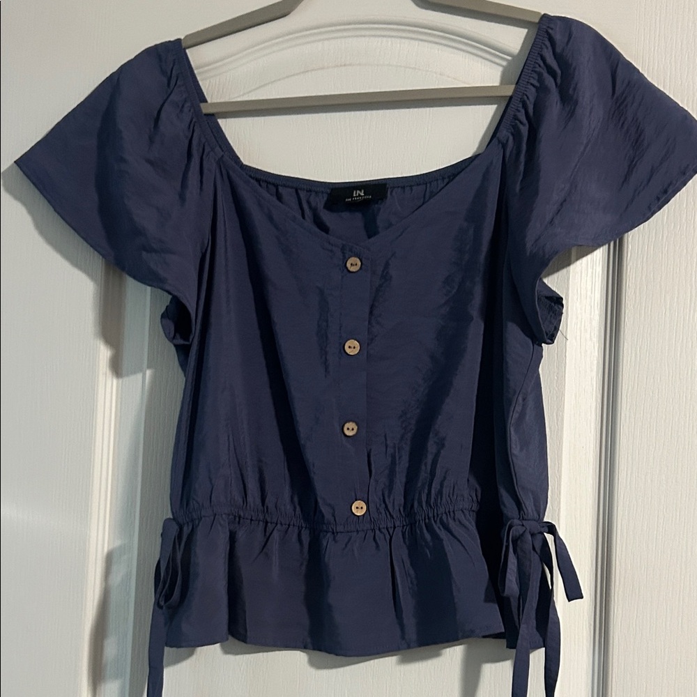 I.N. San Francisco Navy Blouse with Button Detail